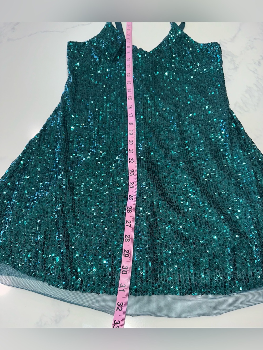 FREE PEOPLE SIZE M~STUNNING SEQUIN GREEN V-NECK MINI PARTY DRESS~EVENING DAY - Picture 12 of 15